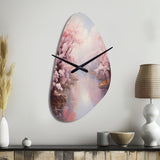 Pink Cherry Blossom Romantic Impression IV - Asymmetric Metal Wall Clock