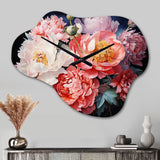 China Art Peony Bouquet - Asymmetric Metal Wall Clock
