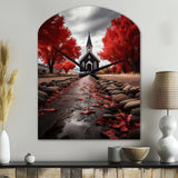 Red Church Sanctuary In Solitude - Asymmetric Metal Wall Clock