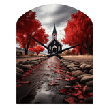 Red Church Sanctuary In Solitude - Asymmetric Metal Wall Clock