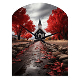 Red Church Sanctuary In Solitude - Asymmetric Metal Wall Clock