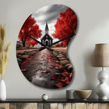Red Church Sanctuary In Solitude - Asymmetric Metal Wall Clock