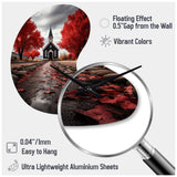 Red Church Sanctuary In Solitude - Asymmetric Metal Wall Clock