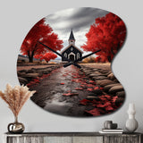 Red Church Sanctuary In Solitude - Asymmetric Metal Wall Clock