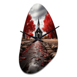 Red Church Sanctuary In Solitude - Asymmetric Metal Wall Clock