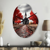 Red Church Sanctuary In Solitude - Asymmetric Metal Wall Clock