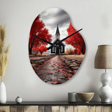 Red Church Sanctuary In Solitude - Asymmetric Metal Wall Clock