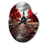 Red Church Sanctuary In Solitude - Asymmetric Metal Wall Clock