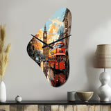 Red Beige City London Popart II - Asymmetric Metal Wall Clock