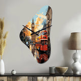 Red Beige City London Popart II - Asymmetric Metal Wall Clock