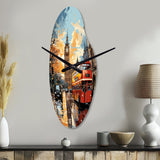 Red Beige City London Popart II - Asymmetric Metal Wall Clock