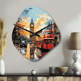 Red Beige City London Popart II - Asymmetric Metal Wall Clock