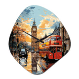 Red Beige City London Popart II - Asymmetric Metal Wall Clock