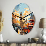 Red Beige City London Popart II - Asymmetric Metal Wall Clock