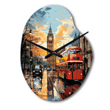 Red Beige City London Popart II - Asymmetric Metal Wall Clock