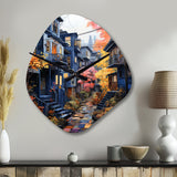 Cityscape Alleyway Patchwork VI - Asymmetric Metal Wall Clock