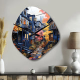 Cityscape Alleyway Patchwork VI - Asymmetric Metal Wall Clock
