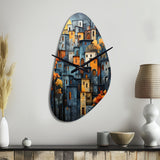 Cityscape Exquisite Blue II - Asymmetric Metal Wall Clock