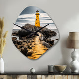 Grey And Yellow Lighthouse Photo II - Asymmetric Metal Wall Clock