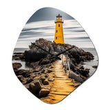 Grey And Yellow Lighthouse Photo II - Asymmetric Metal Wall Clock