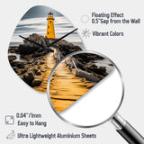 Grey And Yellow Lighthouse Photo II - Asymmetric Metal Wall Clock
