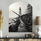 Black White Lighthouse Misty Horizon - Asymmetric Metal Wall Clock