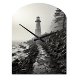 Black White Lighthouse Misty Horizon - Asymmetric Metal Wall Clock