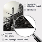 Black White Lighthouse Misty Horizon - Asymmetric Metal Wall Clock