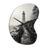 Black White Lighthouse Misty Horizon - Asymmetric Metal Wall Clock