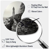 Black White Lighthouse Misty Horizon - Asymmetric Metal Wall Clock
