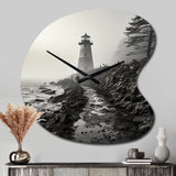 Black White Lighthouse Misty Horizon - Asymmetric Metal Wall Clock