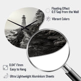 Black White Lighthouse Misty Horizon - Asymmetric Metal Wall Clock