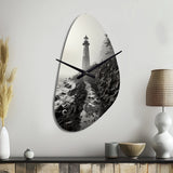 Black White Lighthouse Misty Horizon - Asymmetric Metal Wall Clock