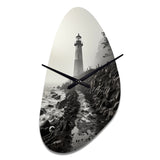 Black White Lighthouse Misty Horizon - Asymmetric Metal Wall Clock