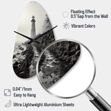 Black White Lighthouse Misty Horizon - Asymmetric Metal Wall Clock