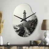 Black White Lighthouse Misty Horizon - Asymmetric Metal Wall Clock