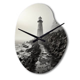 Black White Lighthouse Misty Horizon - Asymmetric Metal Wall Clock