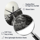 Black White Lighthouse Misty Horizon - Asymmetric Metal Wall Clock