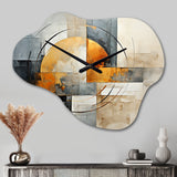 Gold Grey Gleaming Geometry VI - Asymmetric Metal Wall Clock