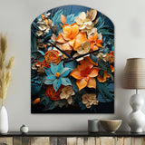 Orange Blue Tropical Tangle III - Asymmetric Metal Wall Clock