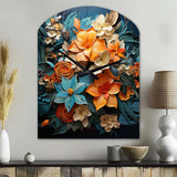Orange Blue Tropical Tangle III - Asymmetric Metal Wall Clock