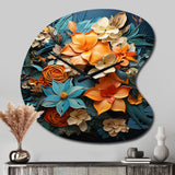 Orange Blue Tropical Tangle III - Asymmetric Metal Wall Clock