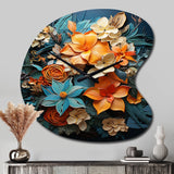 Orange Blue Tropical Tangle III - Asymmetric Metal Wall Clock