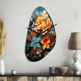 Orange Blue Tropical Tangle III - Asymmetric Metal Wall Clock