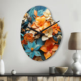 Orange Blue Tropical Tangle III - Asymmetric Metal Wall Clock