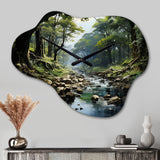Gentle River Through Country Charm Forest - Asymmetric Metal Wall Clock