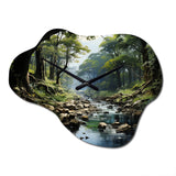 Gentle River Through Country Charm Forest - Asymmetric Metal Wall Clock