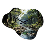 Gentle River Through Country Charm Forest - Asymmetric Metal Wall Clock