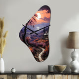Countryside Crimson Dusk Landscape I - Asymmetric Metal Wall Clock