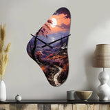 Countryside Crimson Dusk Landscape I - Asymmetric Metal Wall Clock